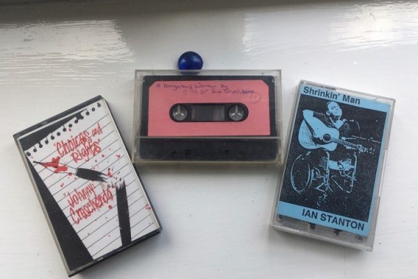 Photo of 3 audio cassette tapes, Choices and Rights by Johnny Crescendo, A Dangerous Woman by Sue Napolitano, Incredible Shrinkin' Man by Ian Stanton