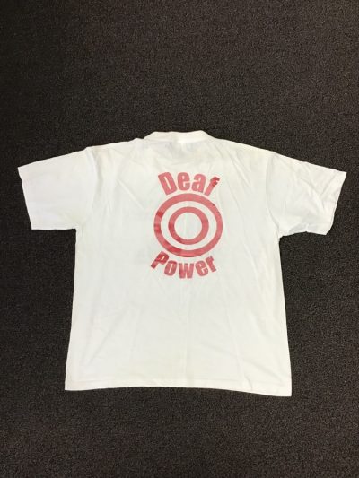 Photo of a t-shirt with the slogan Deaf Power