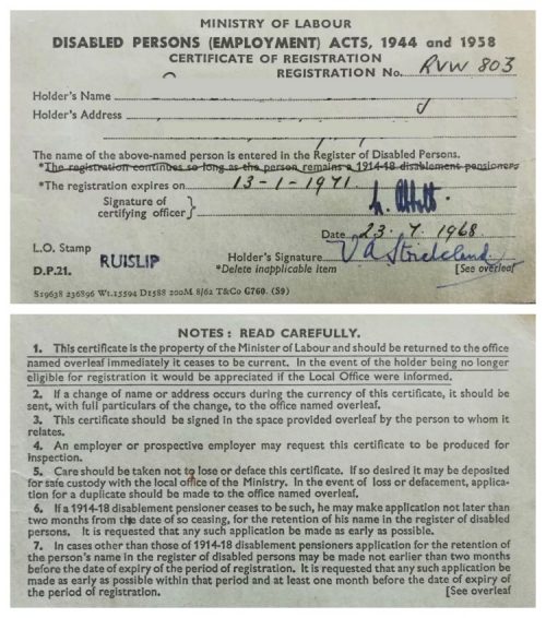 Image of Disabled Persons Registration Certificate, 1968