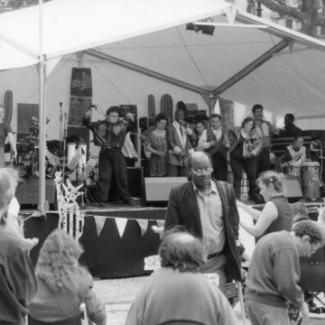 Photo: the band Heart n Soul performing at the Independence Festival, Albert Square Manchester, 3 July 1999