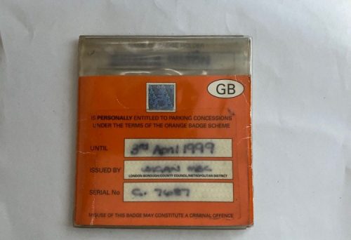 Photo of a Disabled Persons Discretionary Parking Permit, also called  Orange Badge