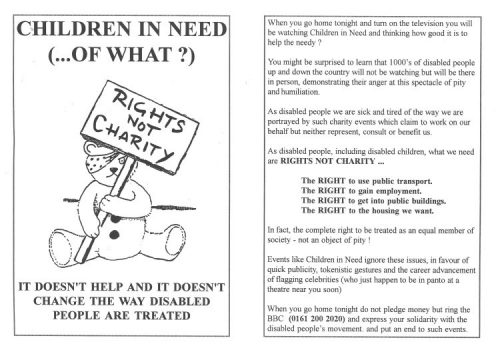 Image of flyer for a Children In Need protest, Manchester, 1993