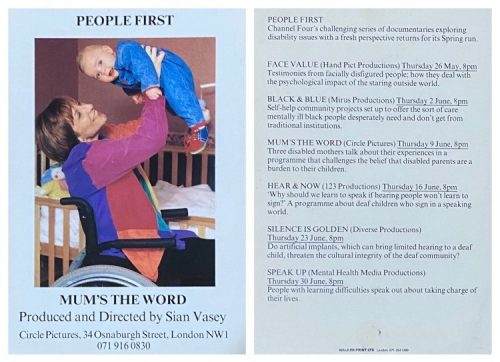 Image of postcard Mum's The Word, promoting the 'People First' TV series by Channel 4, 1994