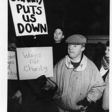 Photo: protest against Children in Need, BBC studio Leeds, 22 November 1991