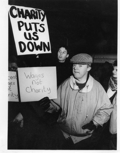 Photo: protest against Children in Need, BBC studio Leeds, 22 November 1991