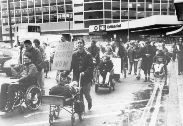 Photo: DAN protest outside Leeds Railway Station, May 1994