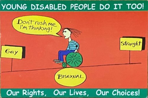 Image of postcard, Young Disabled People Do It Too, Gay Bisexual Straight, DIAL Chester 1998