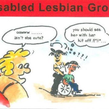 Image of Disabled Lesbian Group postcard 'Aw isn't she cute?'
