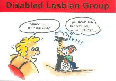 Image of Disabled Lesbian Group postcard 'Aw isn't she cute?'