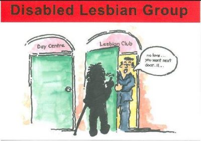Image of Disabled Lesbian Group postcard 'No love you want next door'