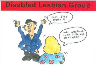 Image of Disabled Lesbian Group postcard 'Mum I'm a lesbian'