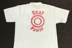 Photo of a t-shirt with the slogan Deaf Power