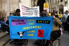 Photo of a banner with the slogan Save The Independent Living Fund, being used at a protest