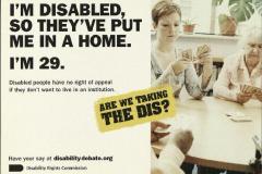 Are we taking the dis postcard "I'm disabled, so they've put me in a home. I'm 29"