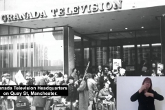 Photo: a protest outside Granada TV studio, Manchester, 25 January 1988